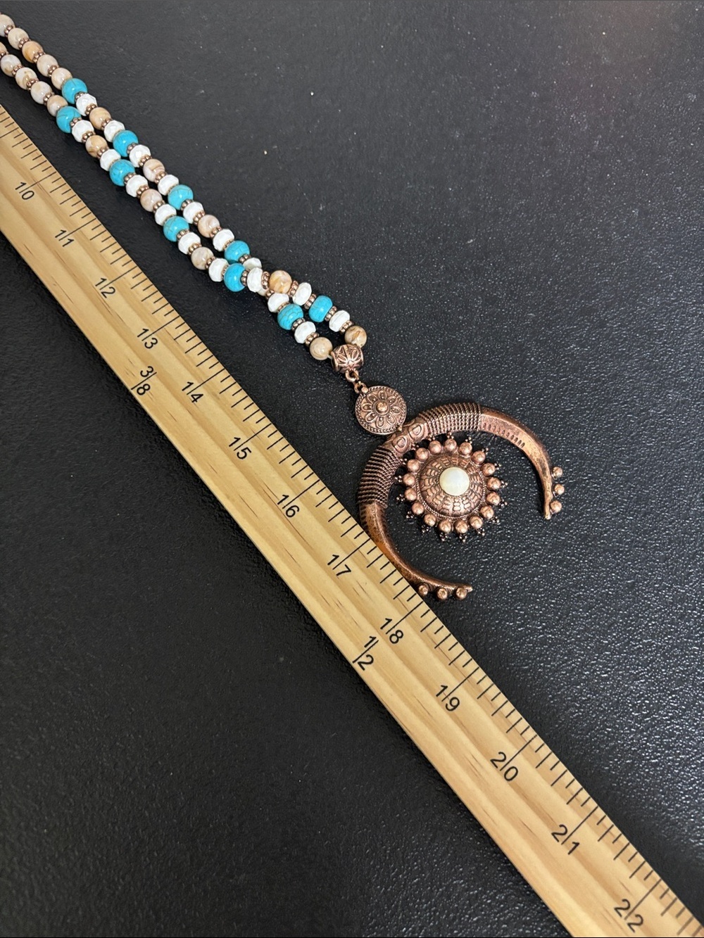 Shyanne Bohemian Turquoise & Cream Beaded Pendant Western Statement Necklace - Picture 7 of 7